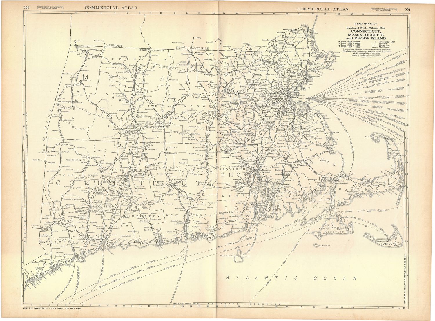1924 Mileage Map of Connecticut, Mass. &amp; Rhode Island by Rand McNally