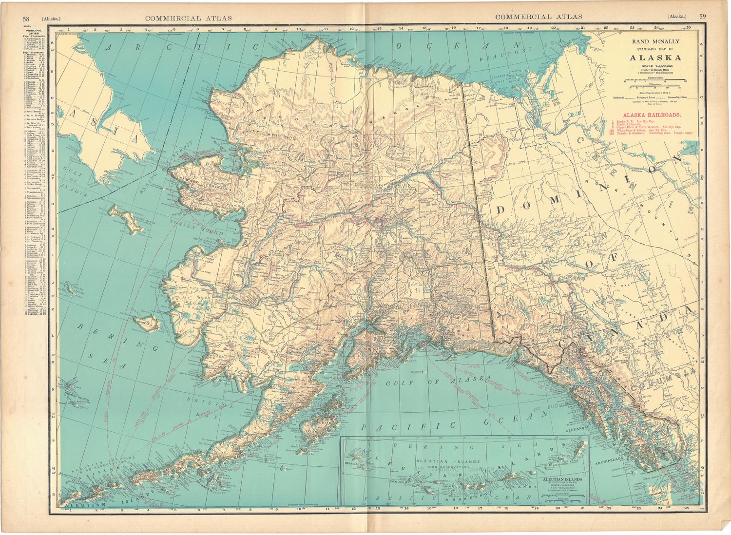 1924 Railroad Map of Alaska by Rand McNally