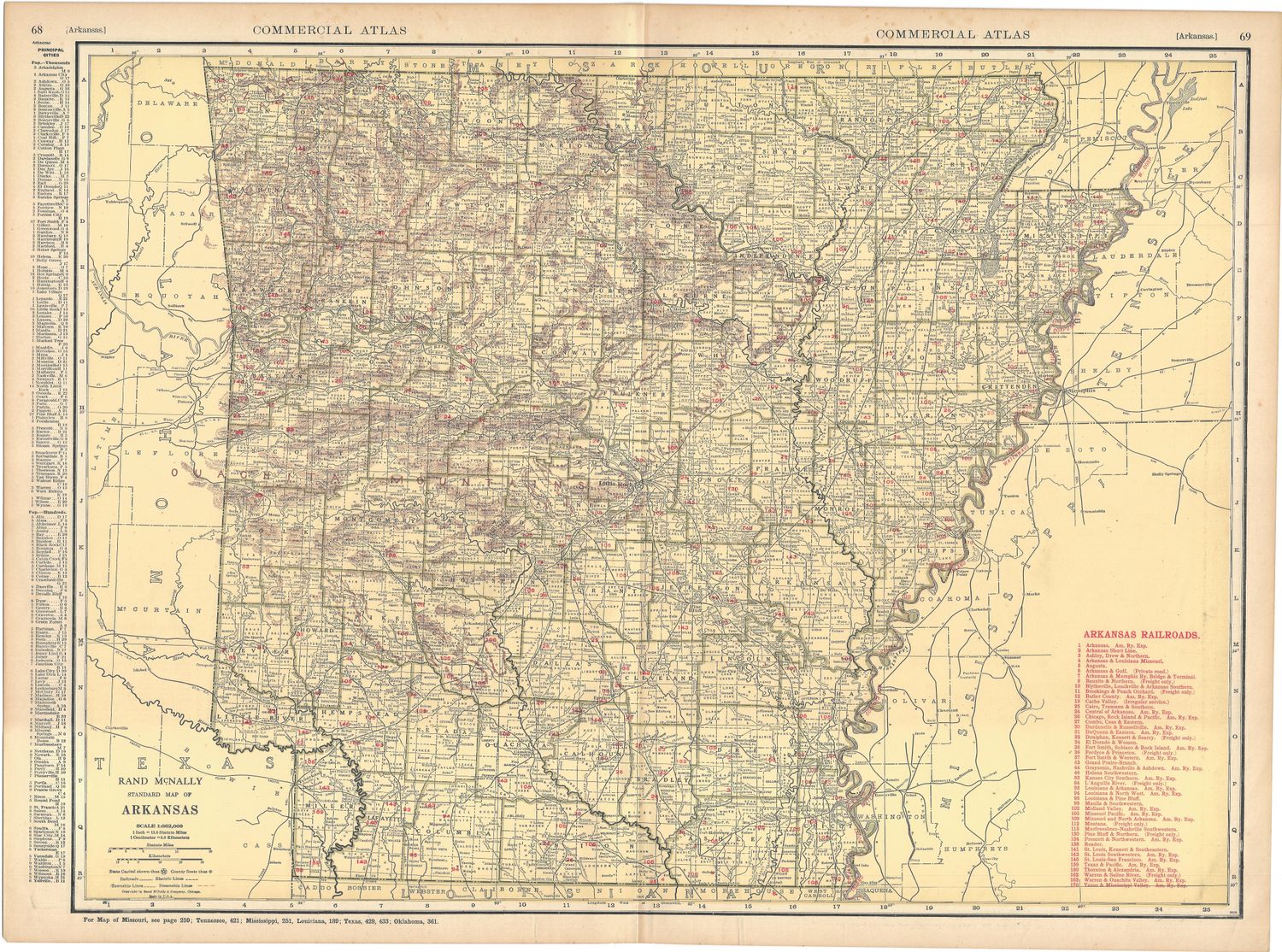 1924 Railroad Map of Arkansas by Rand McNally