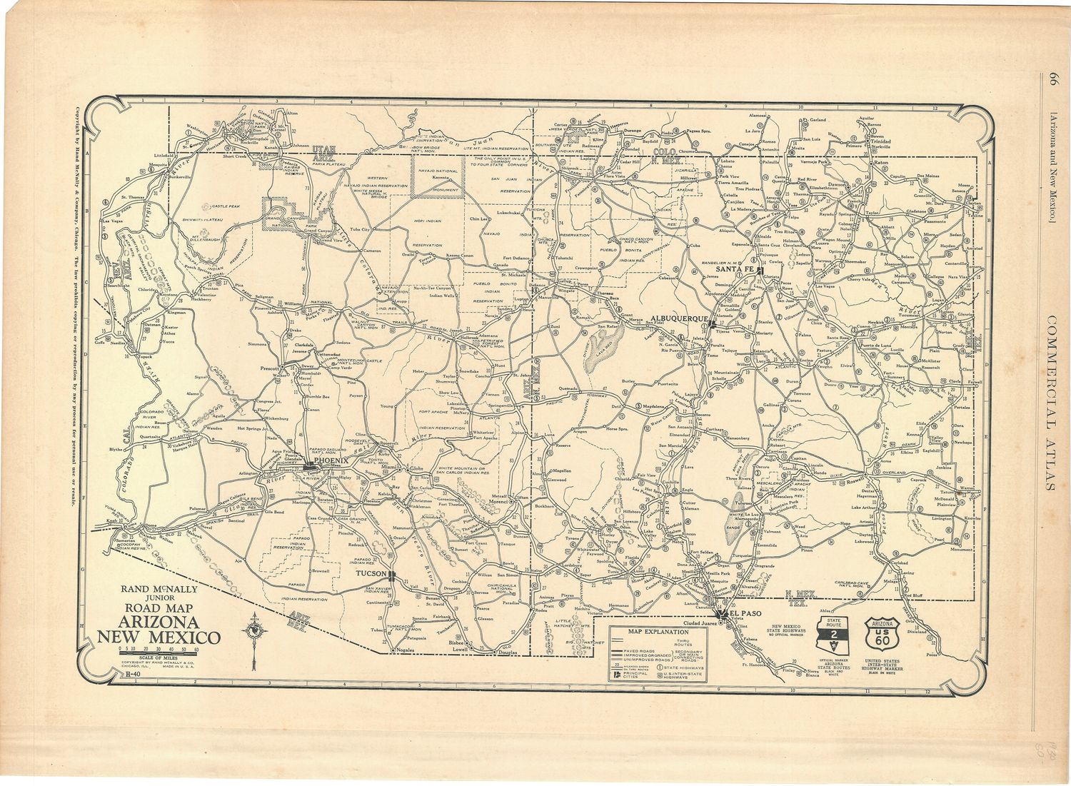 1930 Road Map of Arizona &amp; New Mexico by Rand McNally