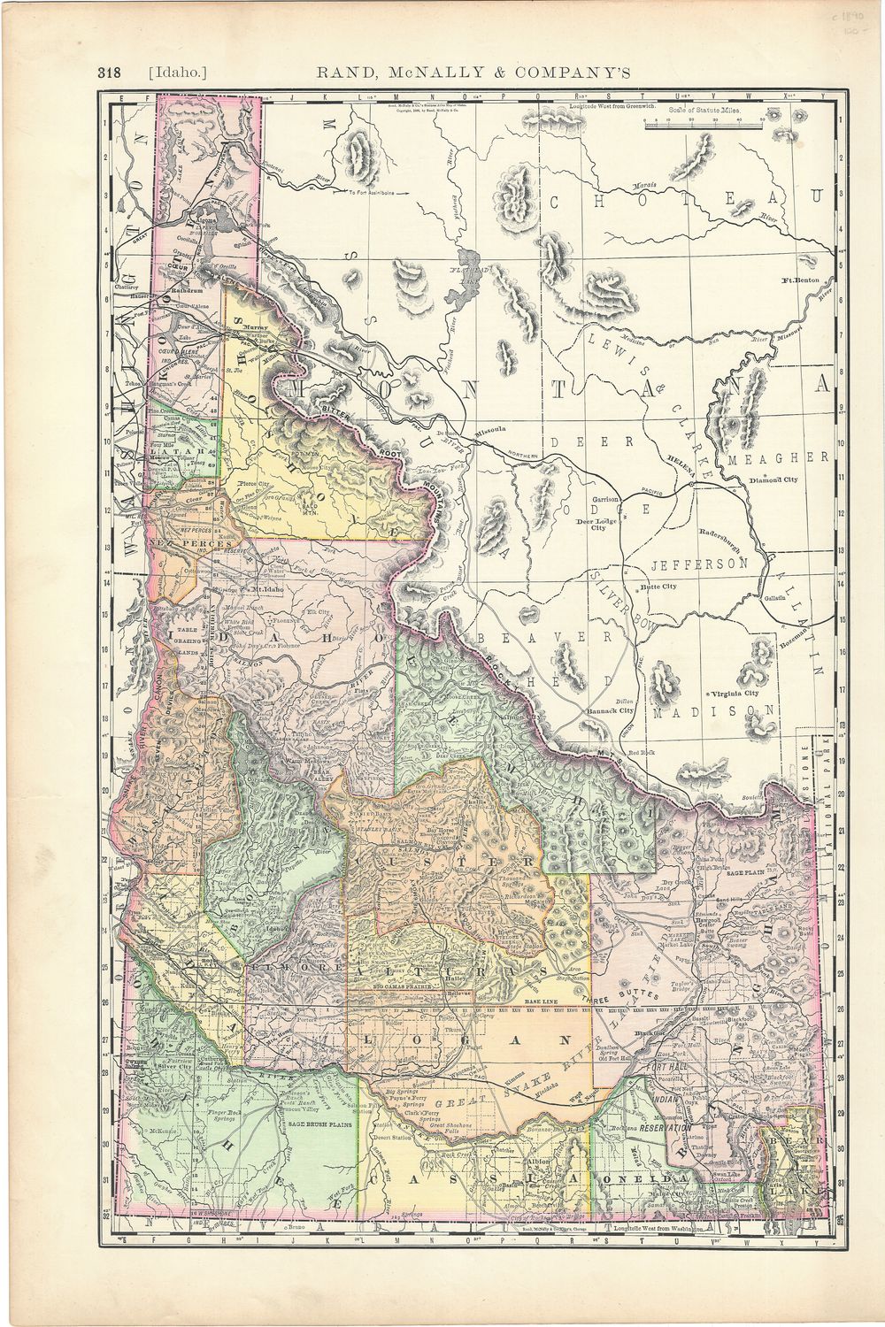 1890 Map of Idaho by Rand McNally