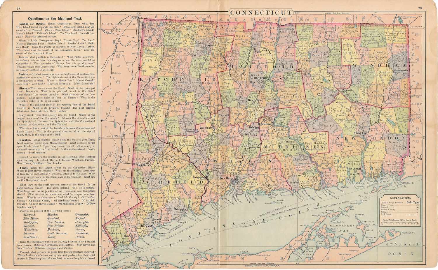 1900 Textbook Map of Connecticut