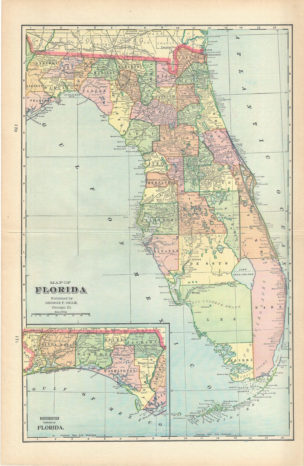 1900 Map of Florida by Geo. Cram
