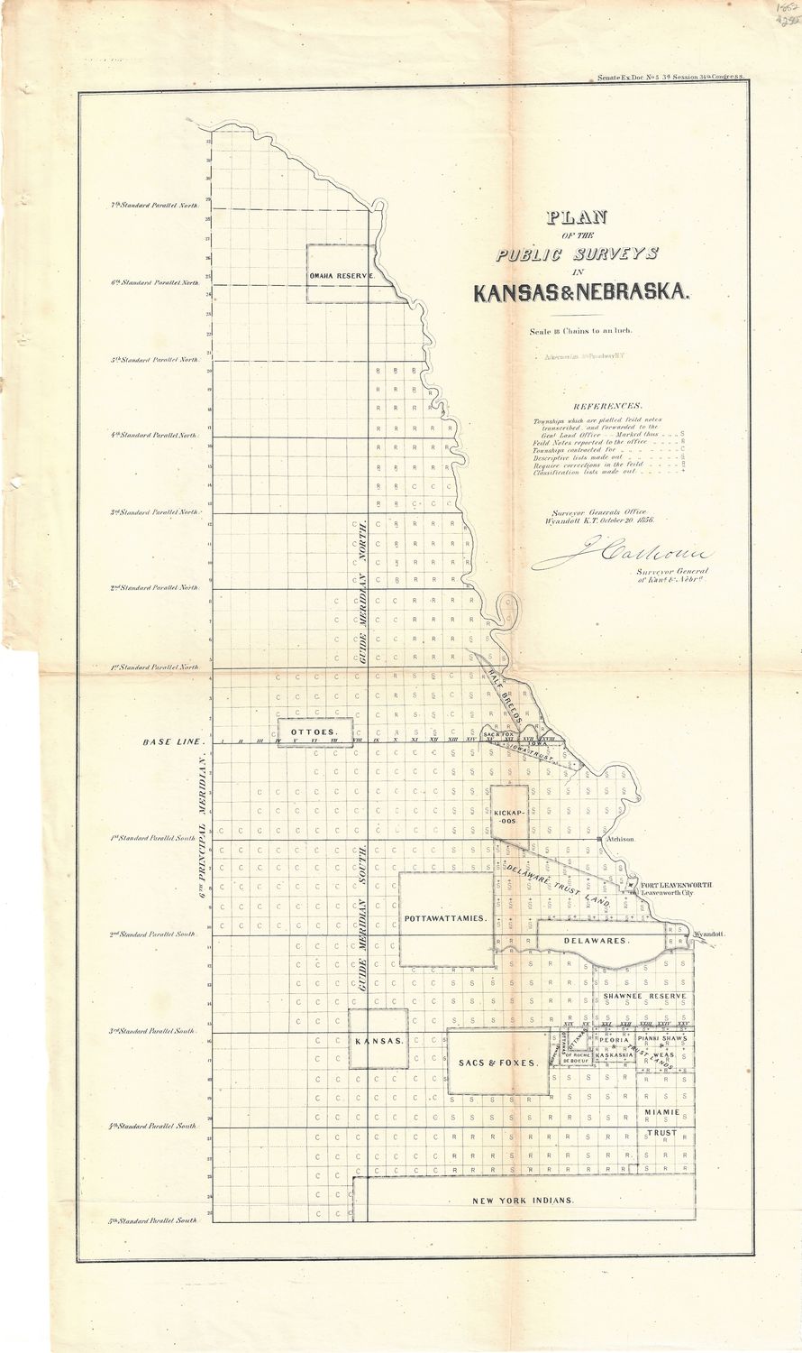 1857 Plan of Public Surveys in Kansas &amp; Nebraska by the GLO
