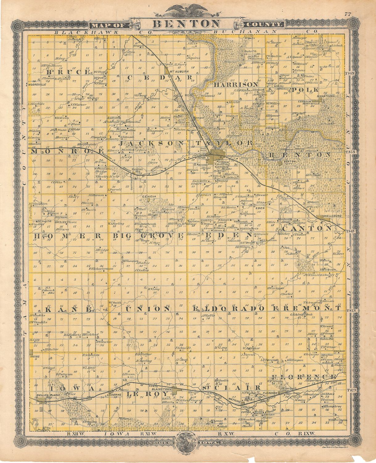 1886 Map of Benton County,  Iowa