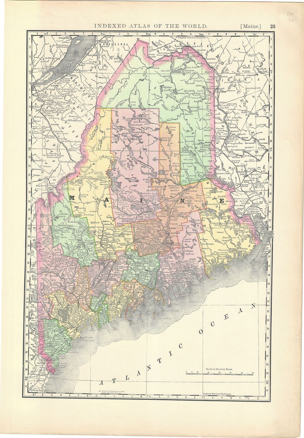 1891 Map of Maine from the Atlas of the World by Rand Mcnally