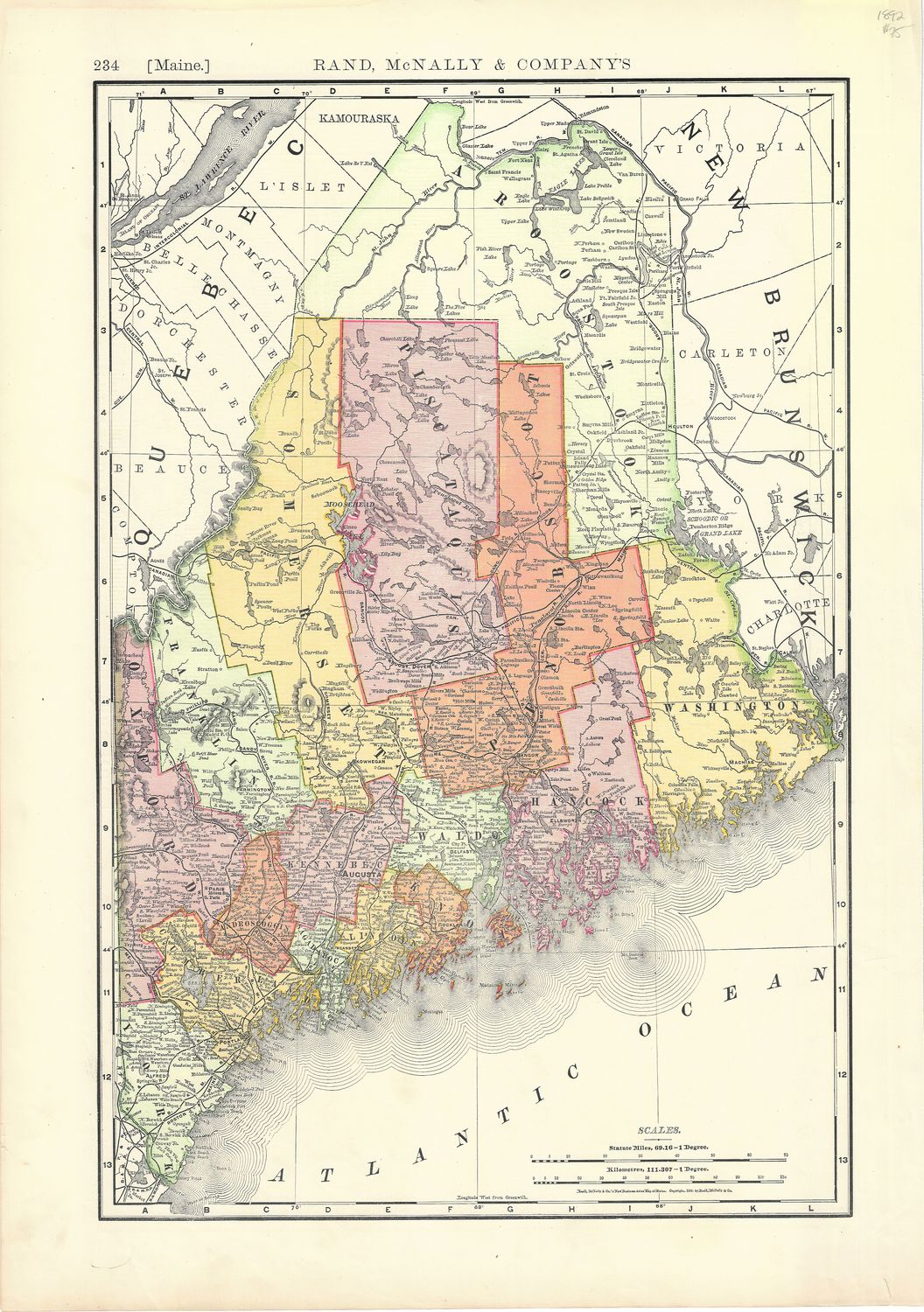 1892 Map of Maine by Rand McNally