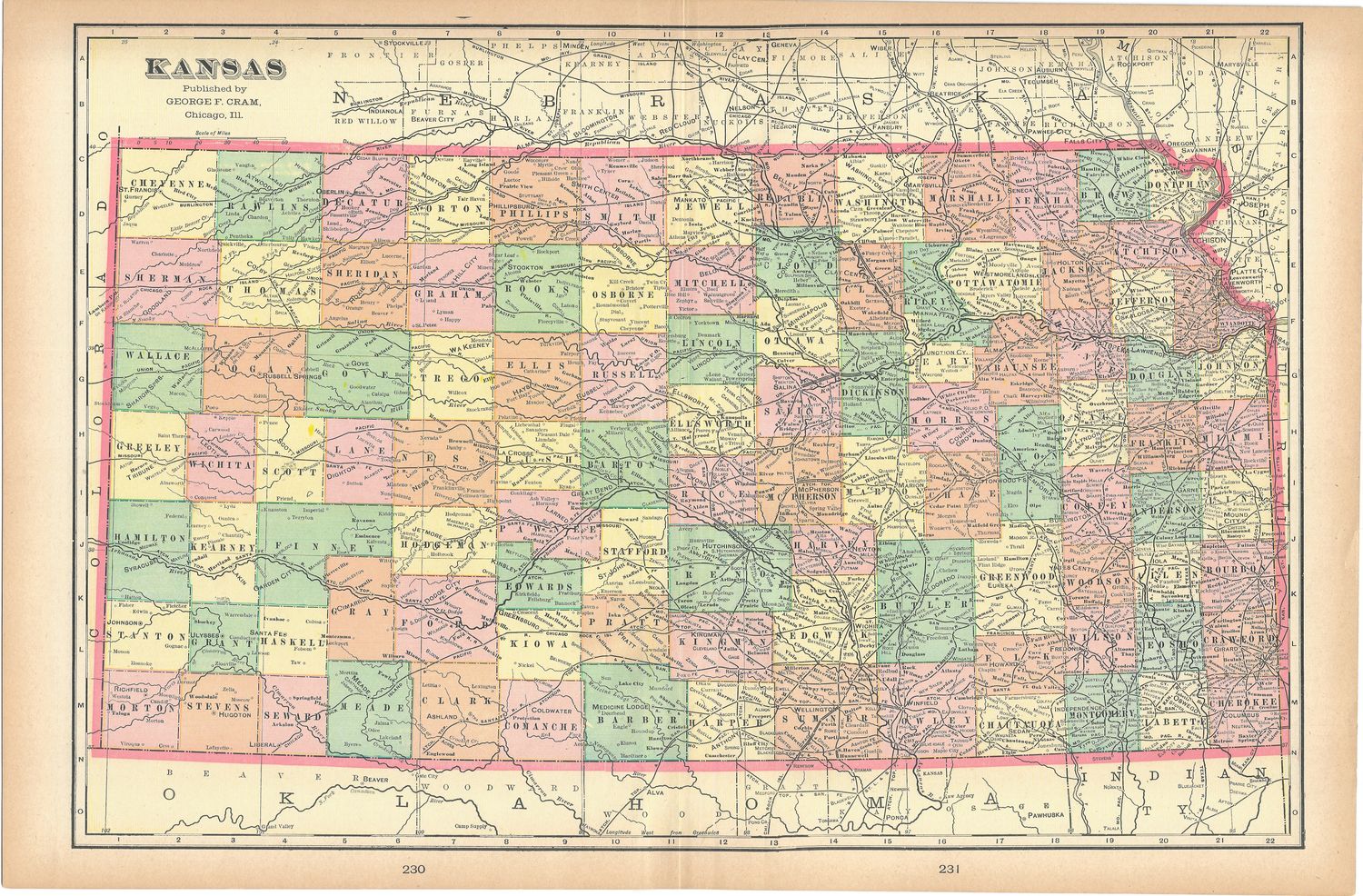 1908 Map of Kansas by Geo. Cram