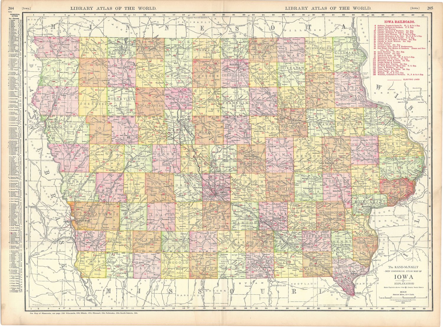 1912 Railroad Map of Iowa by Rand McNally 