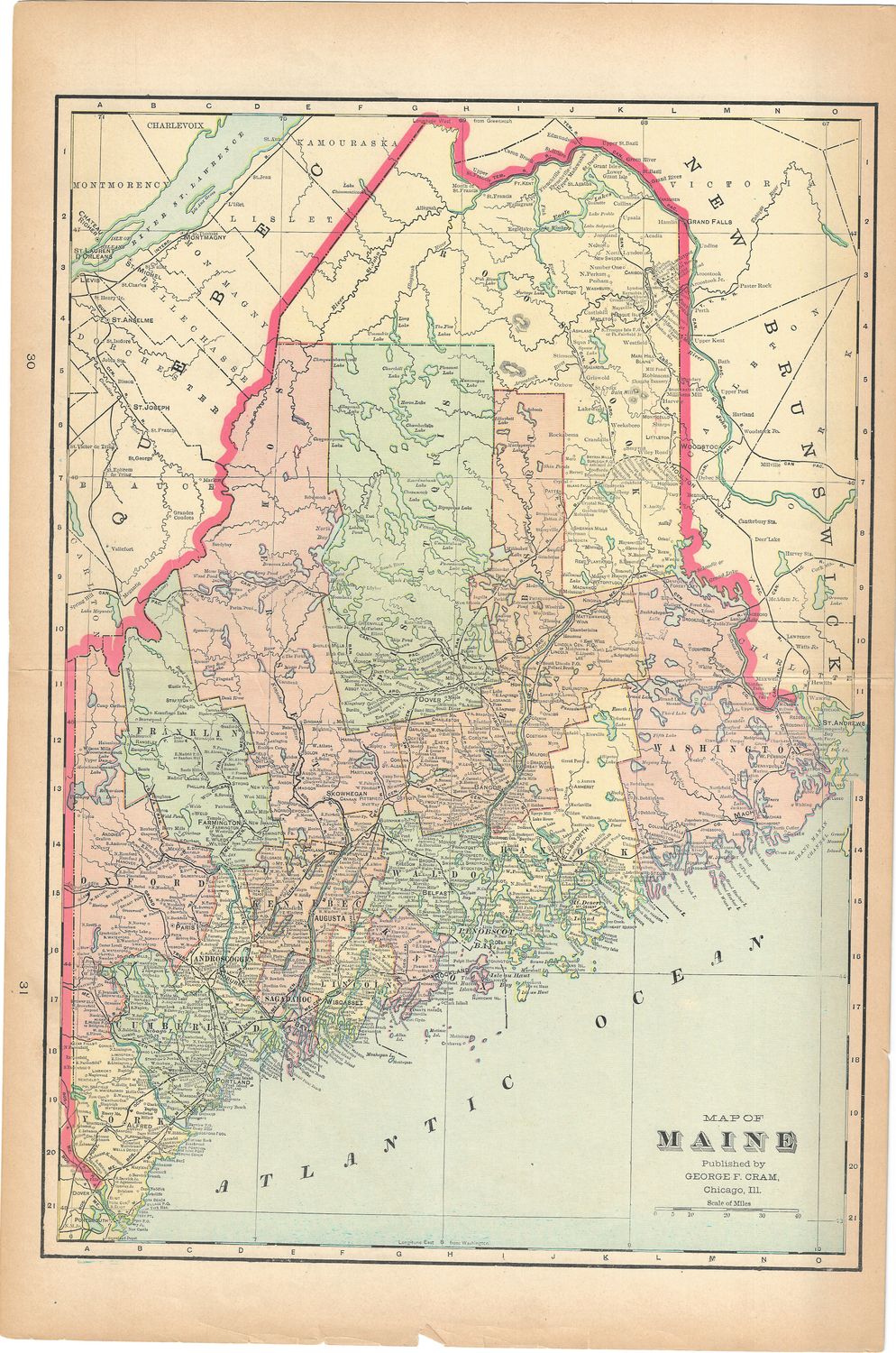 1901 Map of Maine by George Cram
