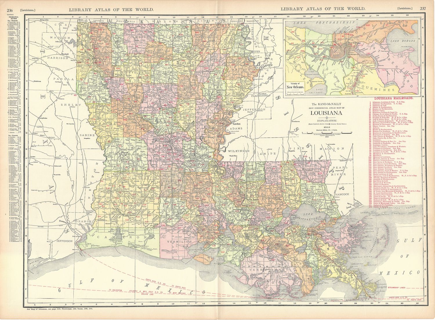 1912 Railroad Map of Louisiana by Rand McNally