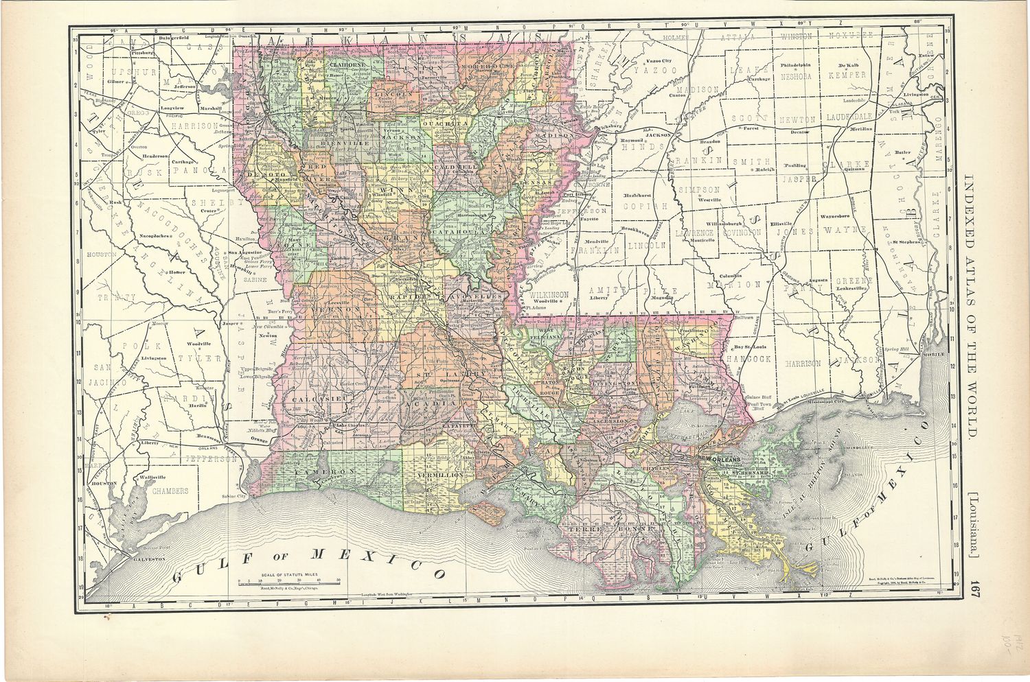1912 Map of Louisiana from the Atlas of the World by Rand McNally