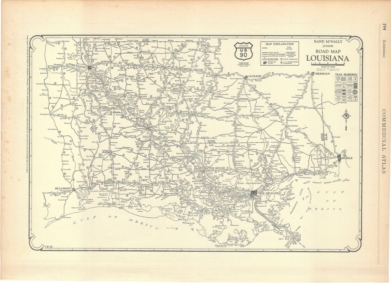 1924 Mileage Map of Louisiana by Rand McNally