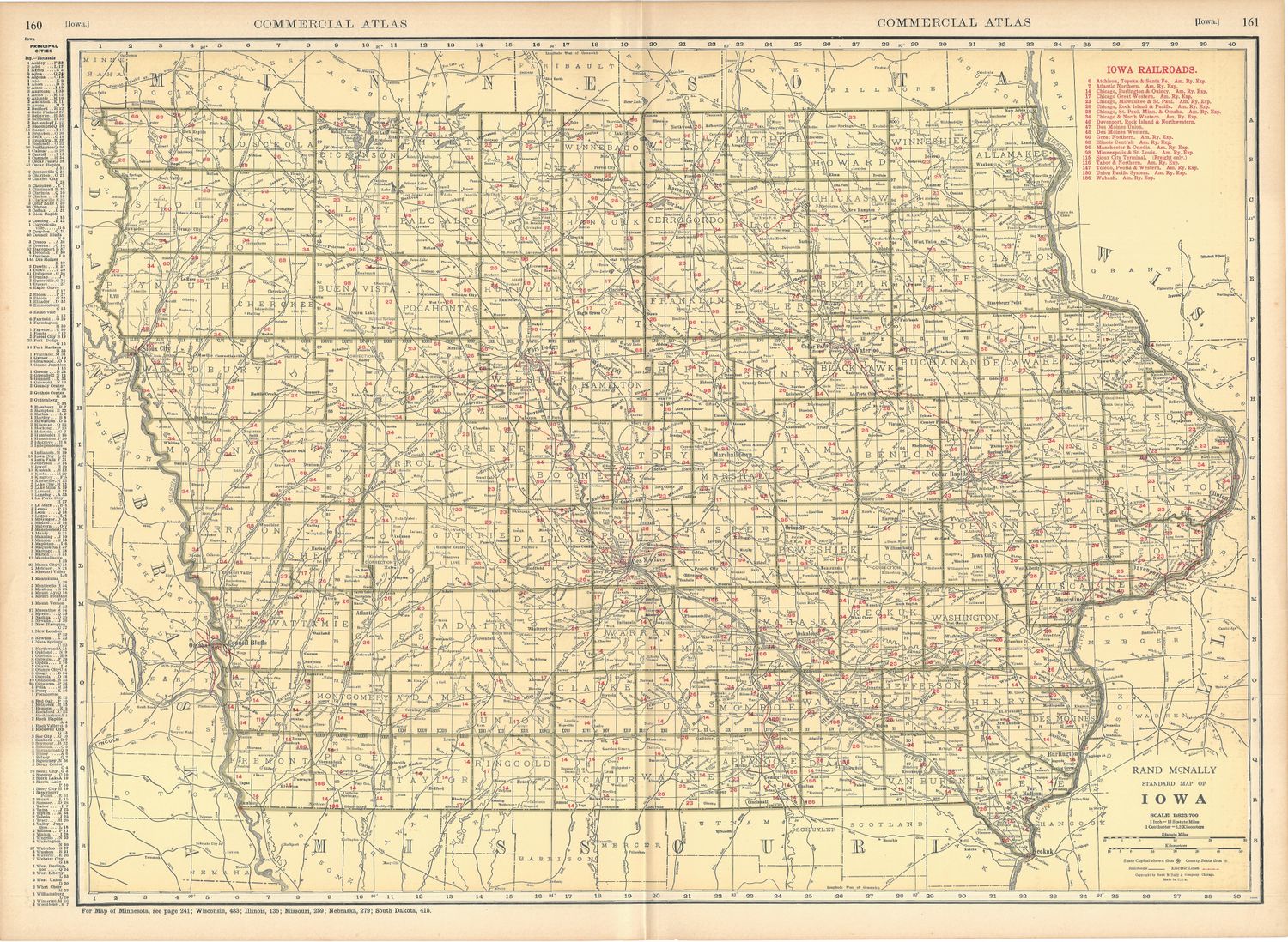 1924 Railroad Map of Iowa By Rand McNally