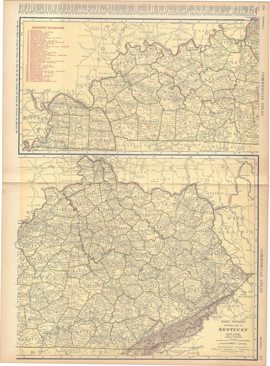 1924 Railroad Map of Kentucky by Rand McNally