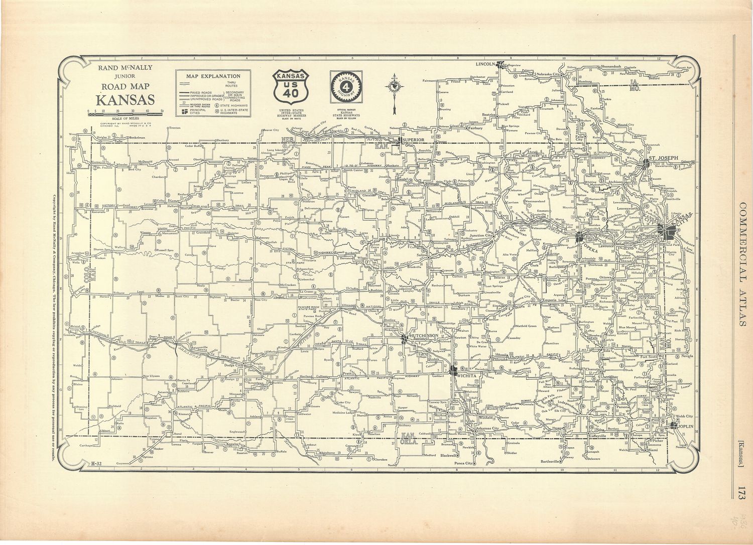 1930 Rand McNally Road Map of Kansas
