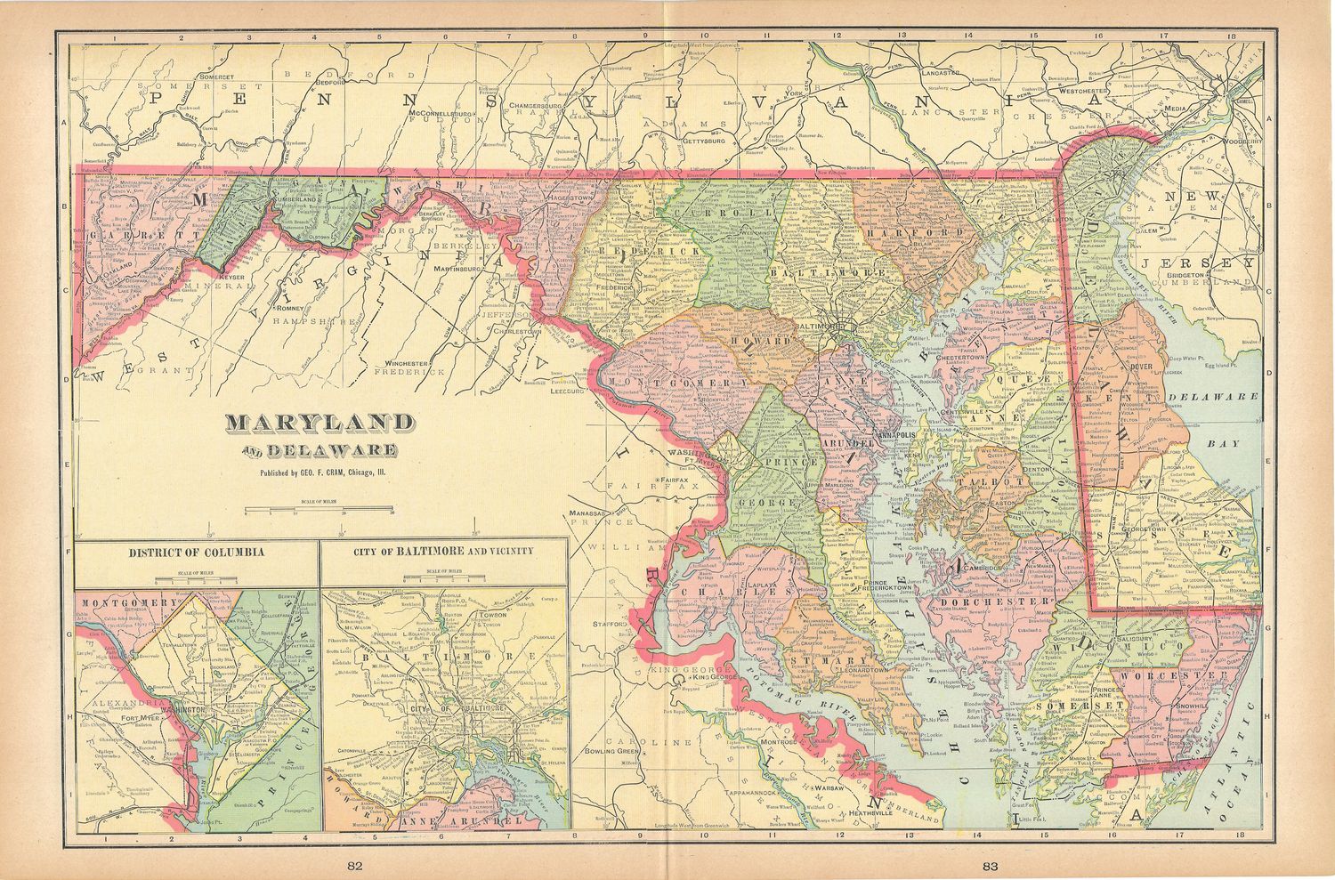 1900 Map of Maryland &amp; Delaware by George Cram
