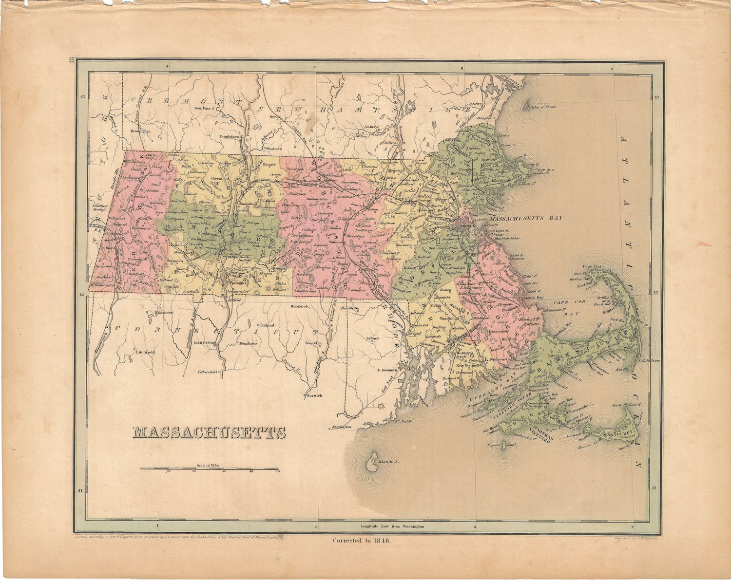 1846 (1835) Bradford&#39;s Map of Massachusetts