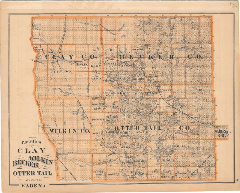 1879 Counties of Minnesota - Clay , Wilkins, Becker, Otter Tail. Wadena
