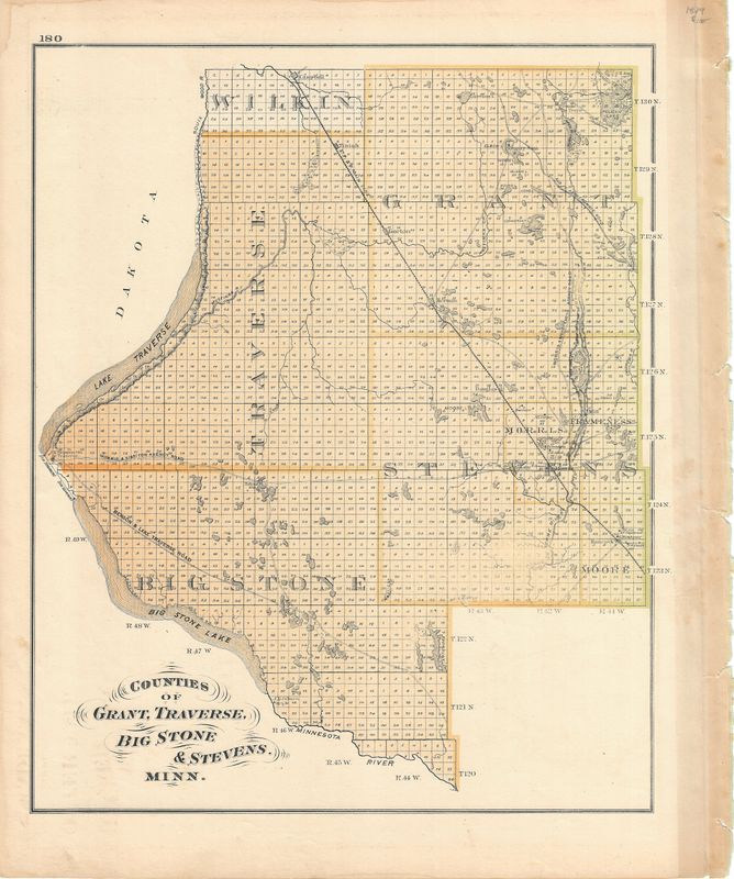 1879 Counties of Minnesota - Grant, Stevens, Traverse, Big Stone