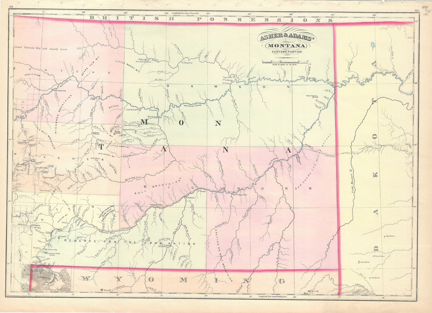 1884 Map of Montana (Eastern) by Asher &amp; Adams