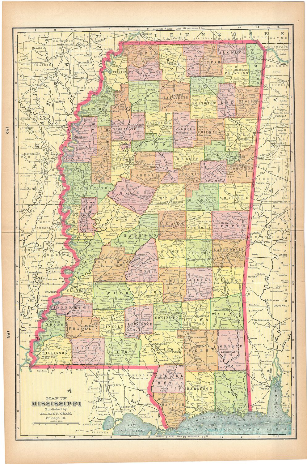 1901 Map of Mississippi by Geo. Cram