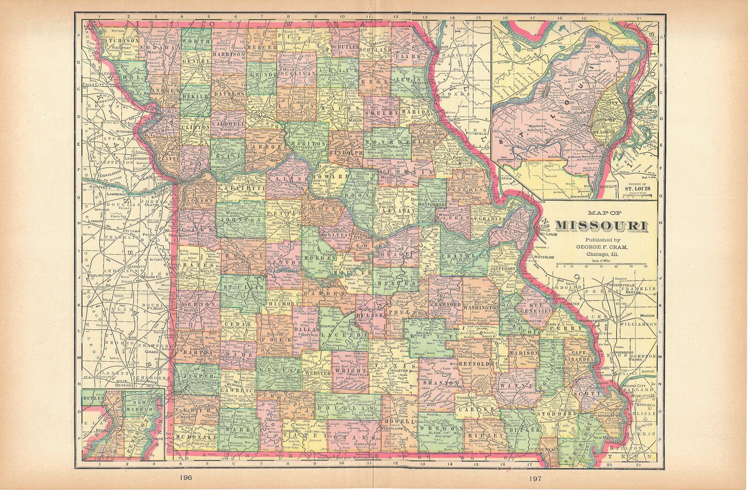 1901 Map of Missouri by Geo. Cram
