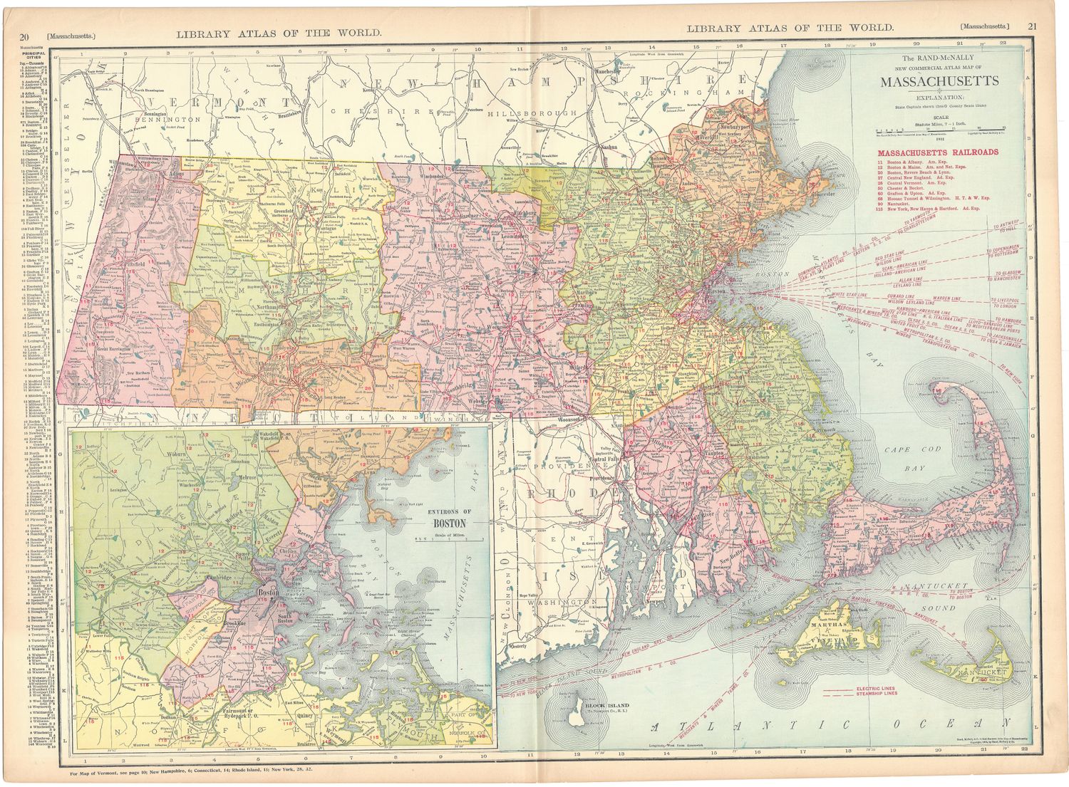 1912 Railroad Map of Massachusetts by Rand McNally