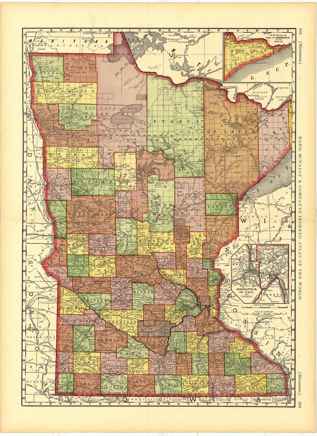 1912 Map of Minnesota w/ Milwaukee on reverse  by Rand McNally