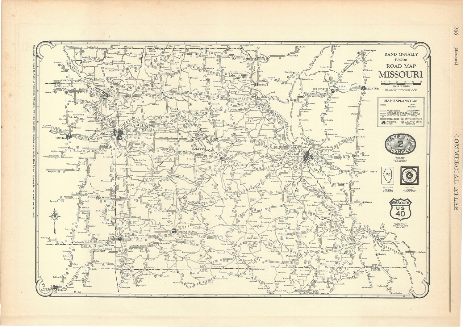 1924 Rand McNally Road and Mileage Map of Missouri
