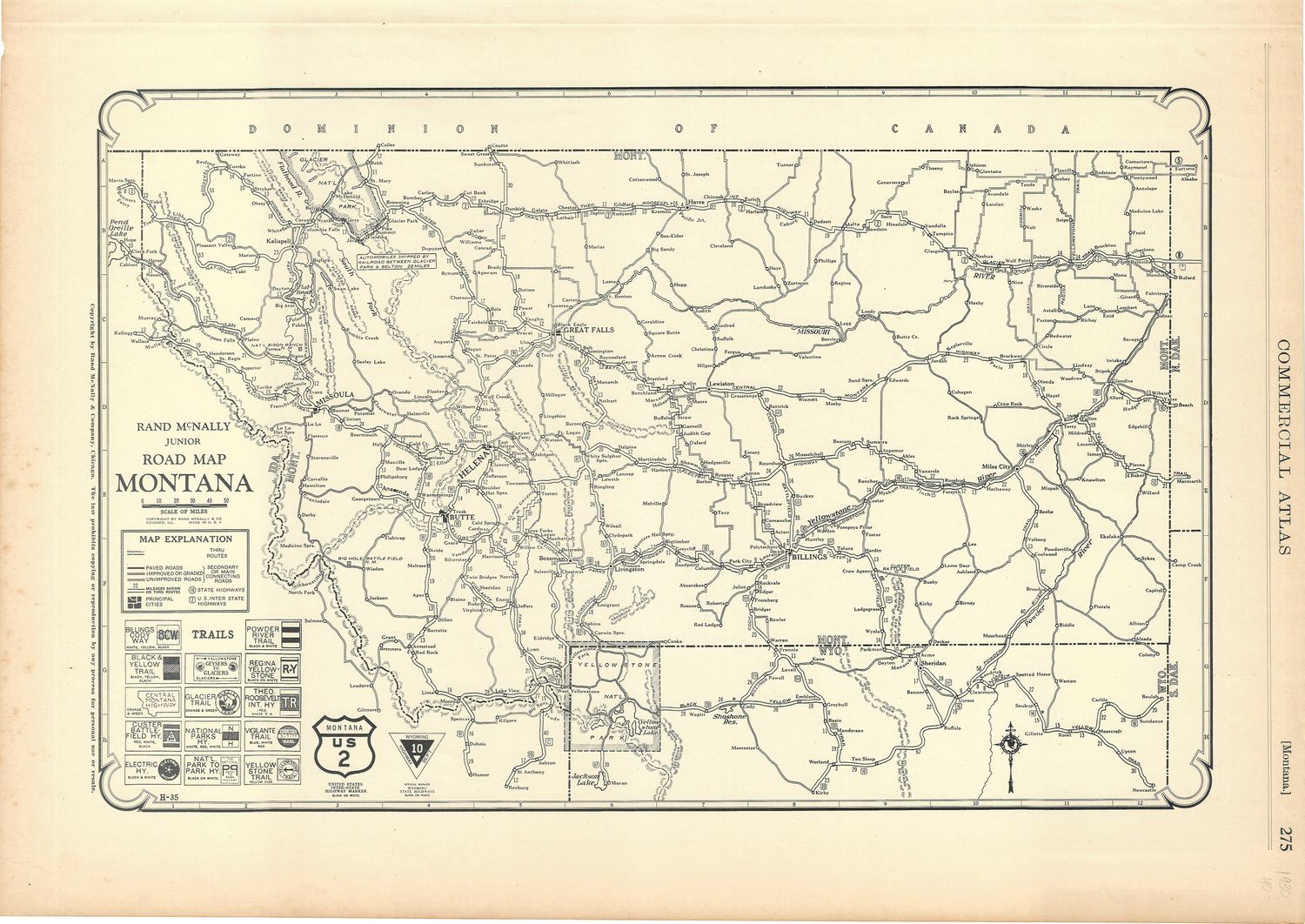 1930 Rand McNally Road and Mileage Map of Montana
