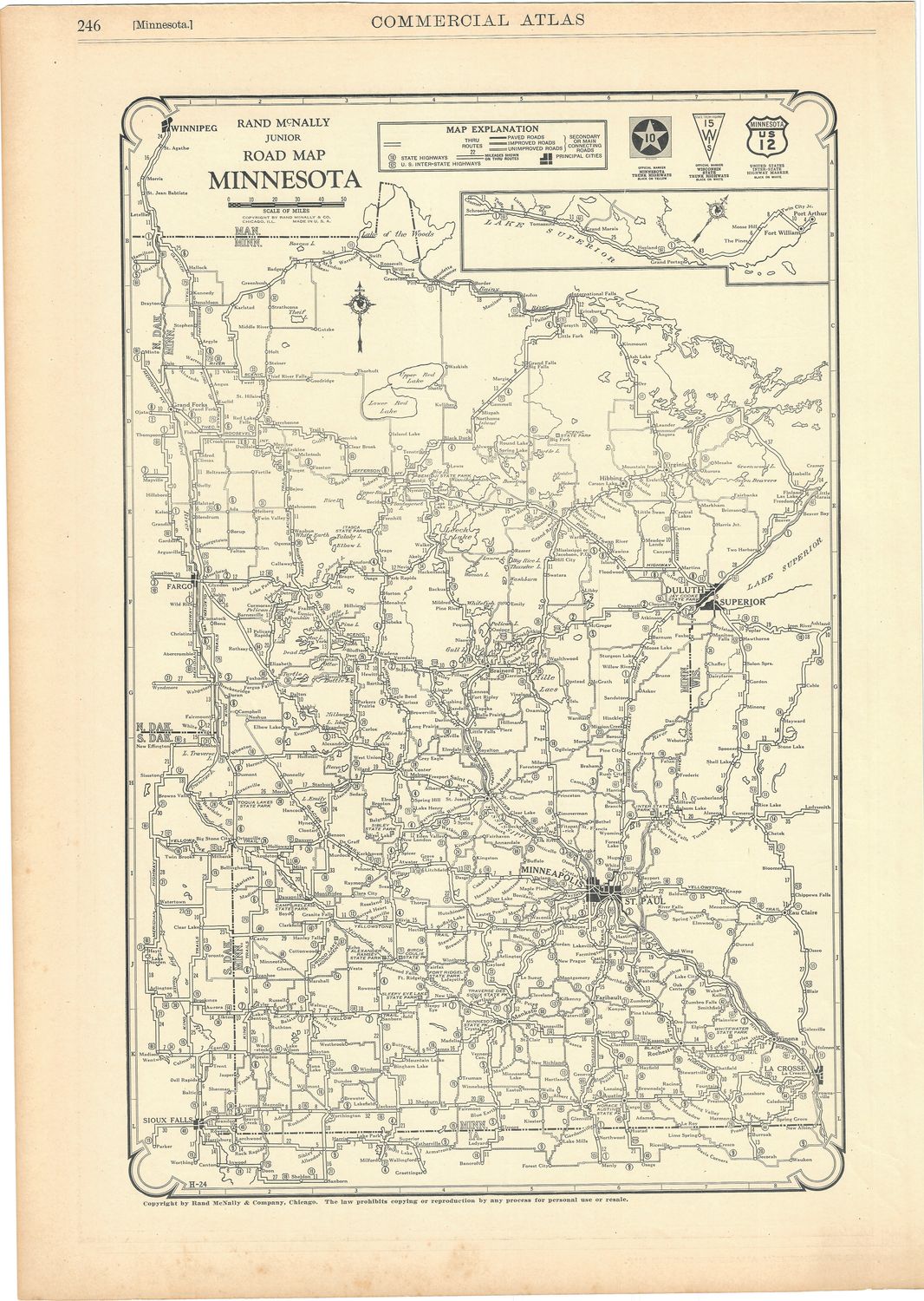 1924 Rand McNally Road and Mileage Map of Minnesota