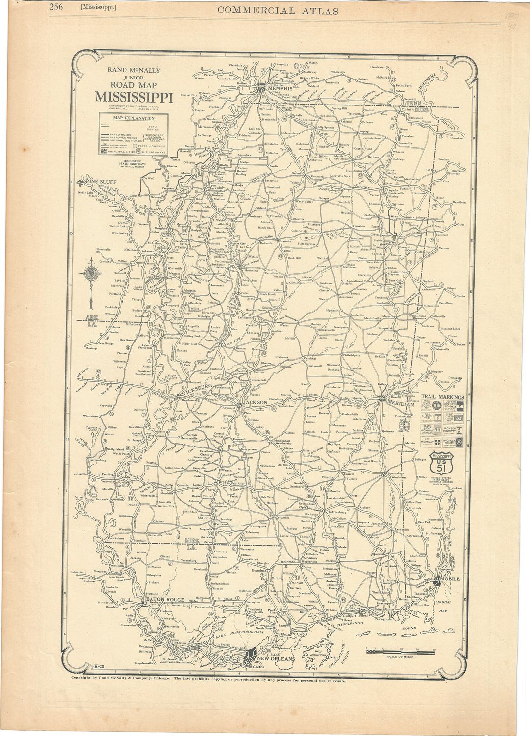 1930 Rand McNally Road Map of Mississippi