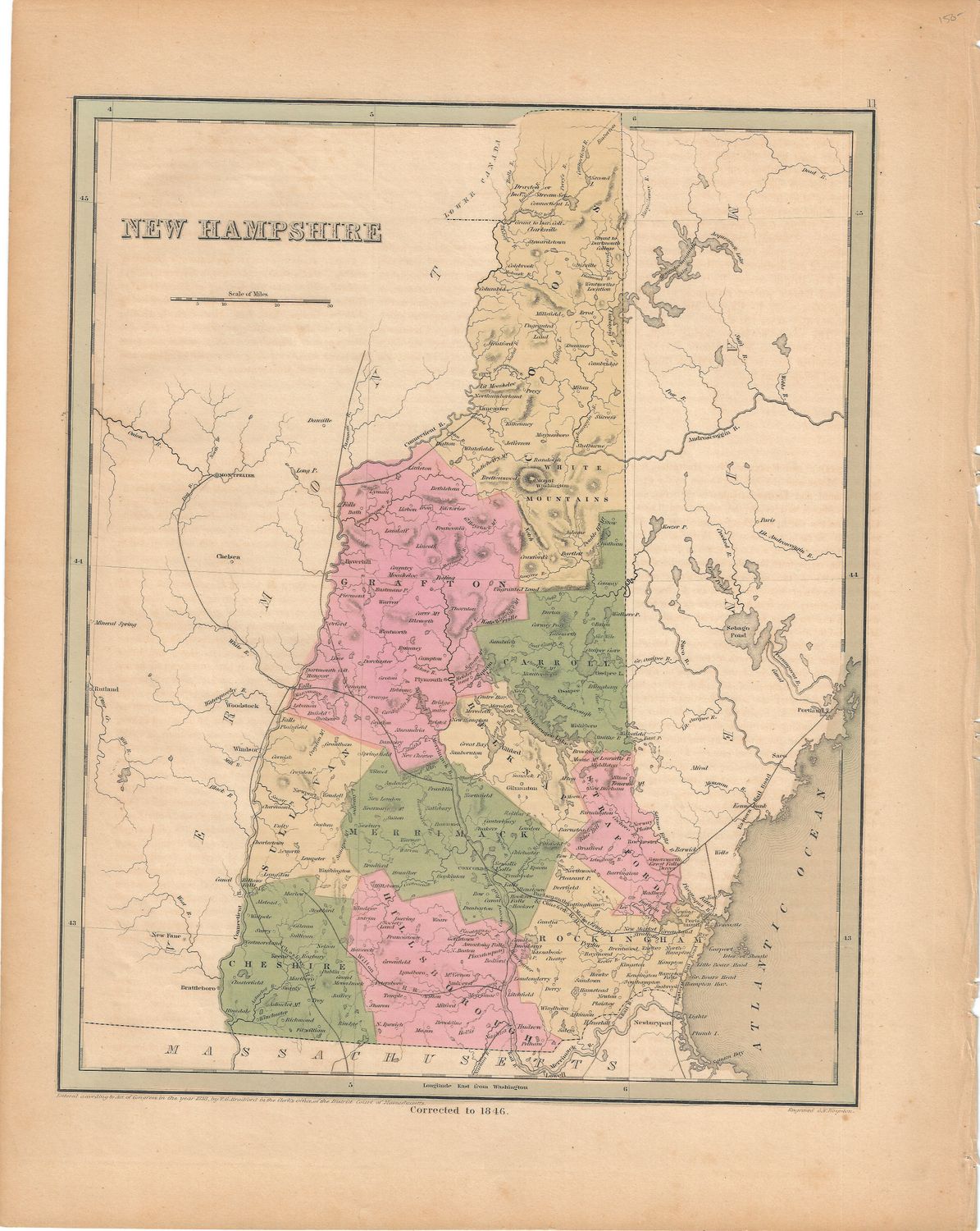 1846 Bradford&#39;s Map of New Hampshire 