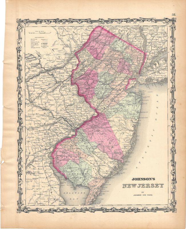 1862 Map of New Jersey by Johnson &amp; Ward