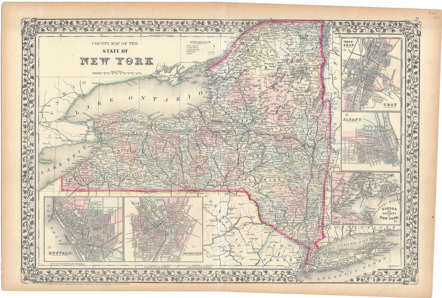 1871 County Map of New York by S. Augustus Mitchell