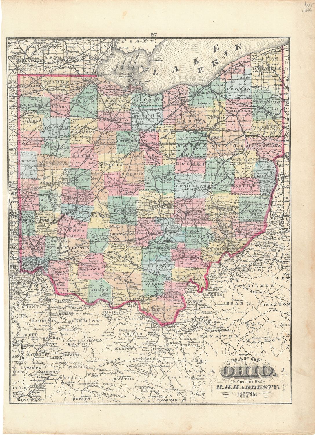 1876 Map of Ohio by H.H. Hardesty 