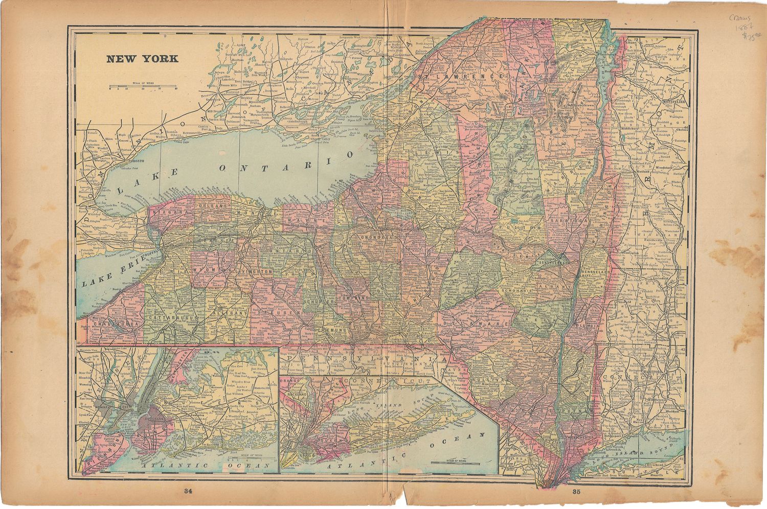 1887 Map of New York by George Cram