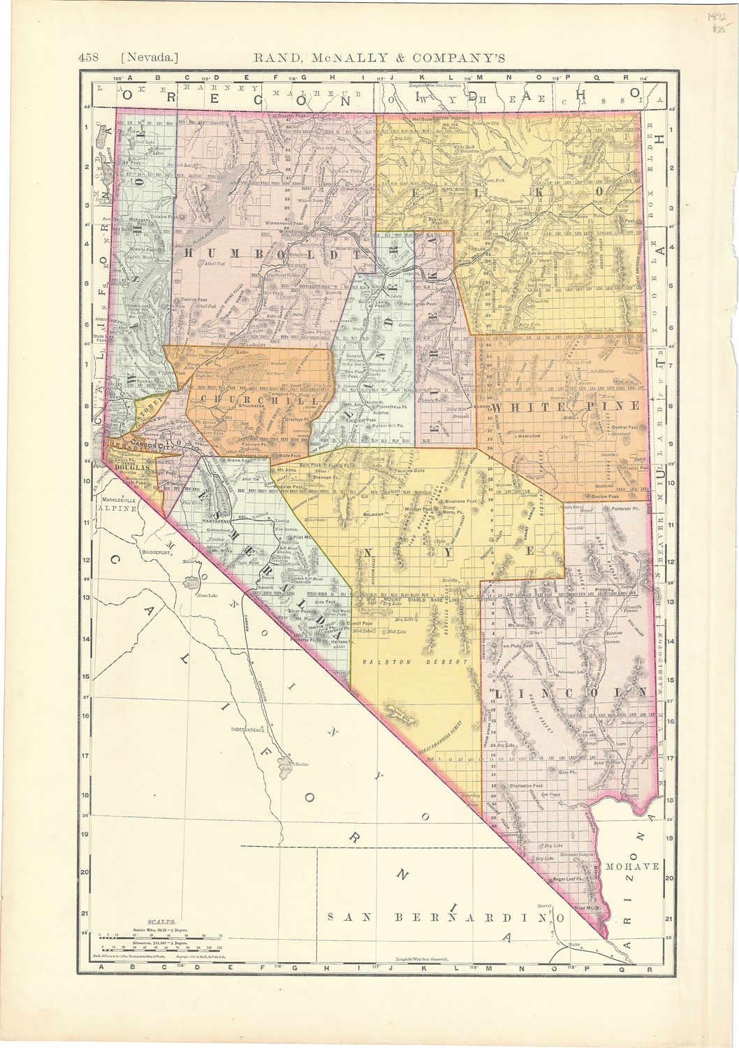 1892 Map of Nevada (territory) by Rand McNally