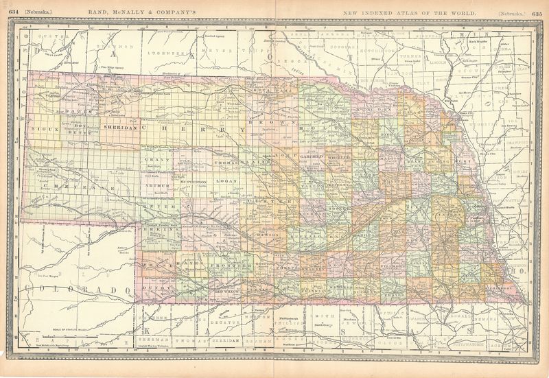 1888 Map of Nebraska by Rand McNally