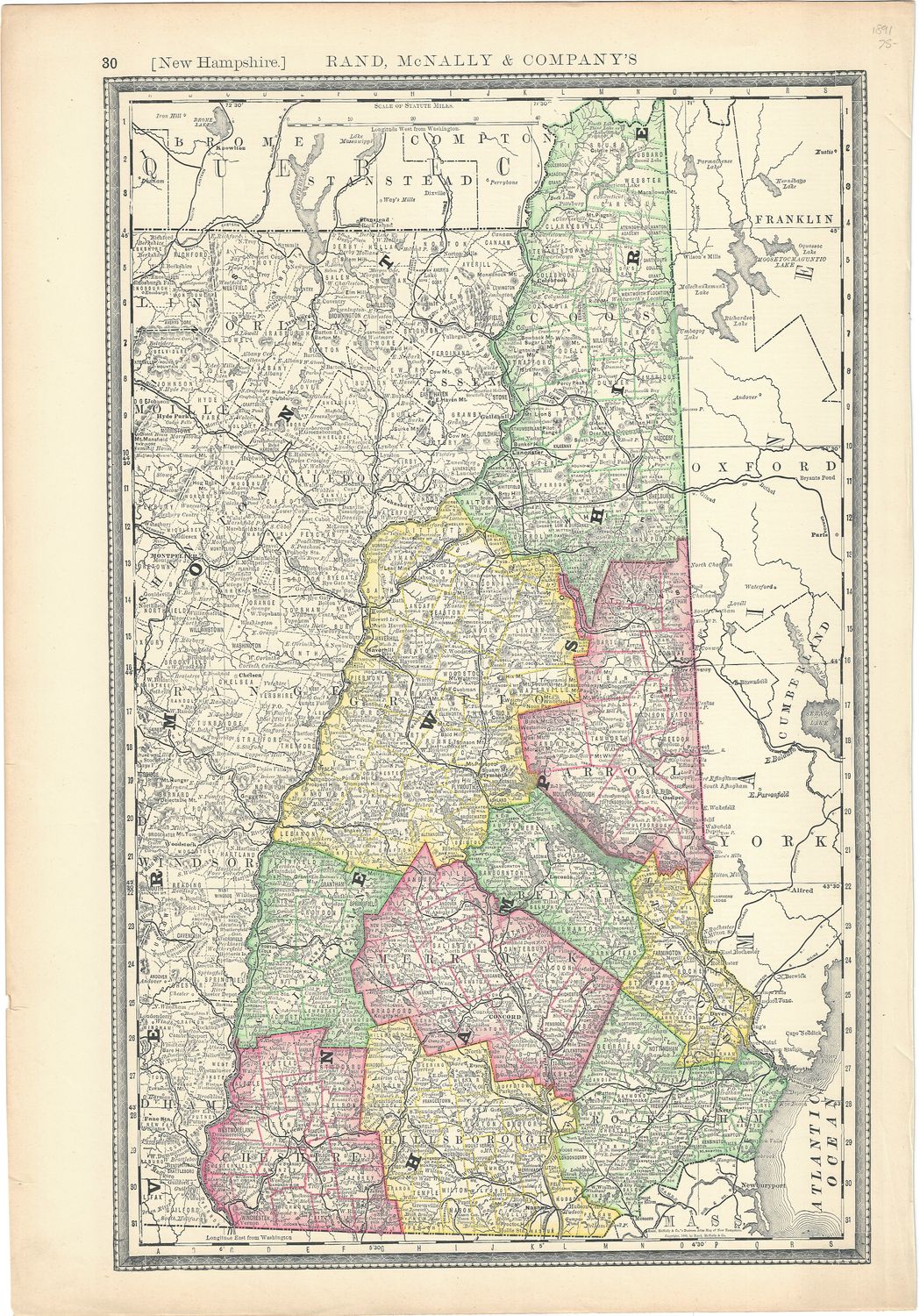 1891 Map of New Hampshire by R McNally
