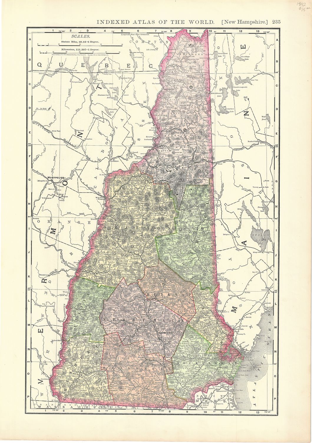 1892 Map of New Hamphshire by Rand McNally
