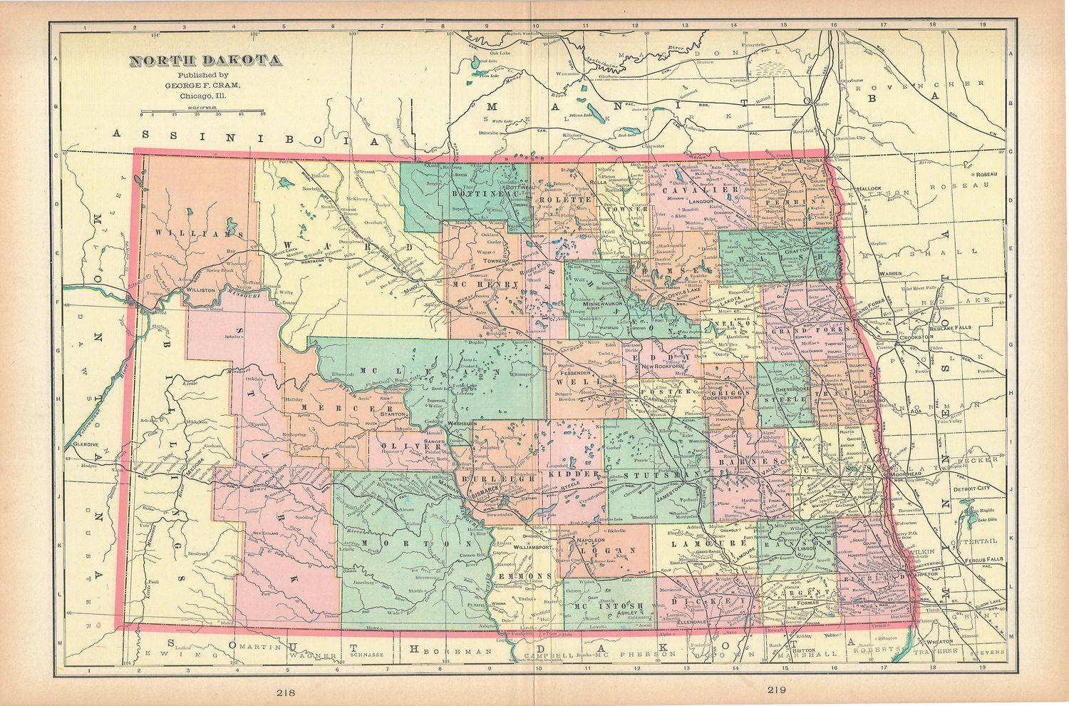 1901 Map of North Dakota by George Cram