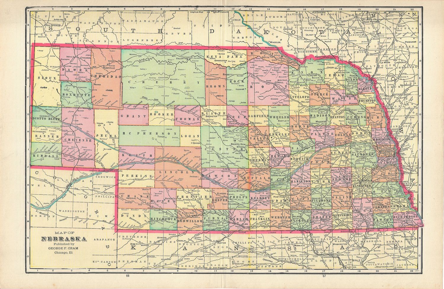 1900 Map of Nebraska by George Cram