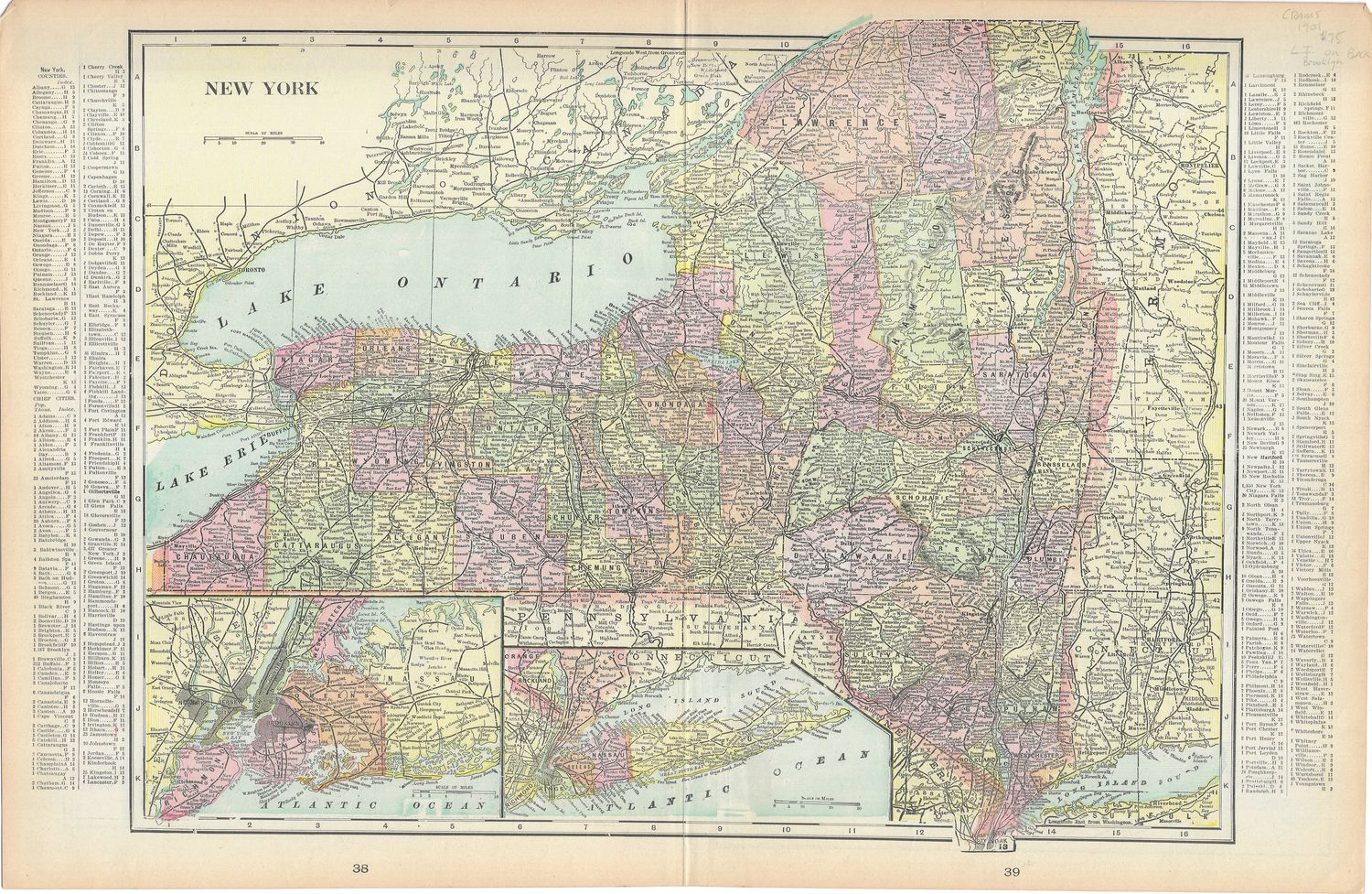 1901 Map of New York w/ LI.,  Bklyn + by George Cram