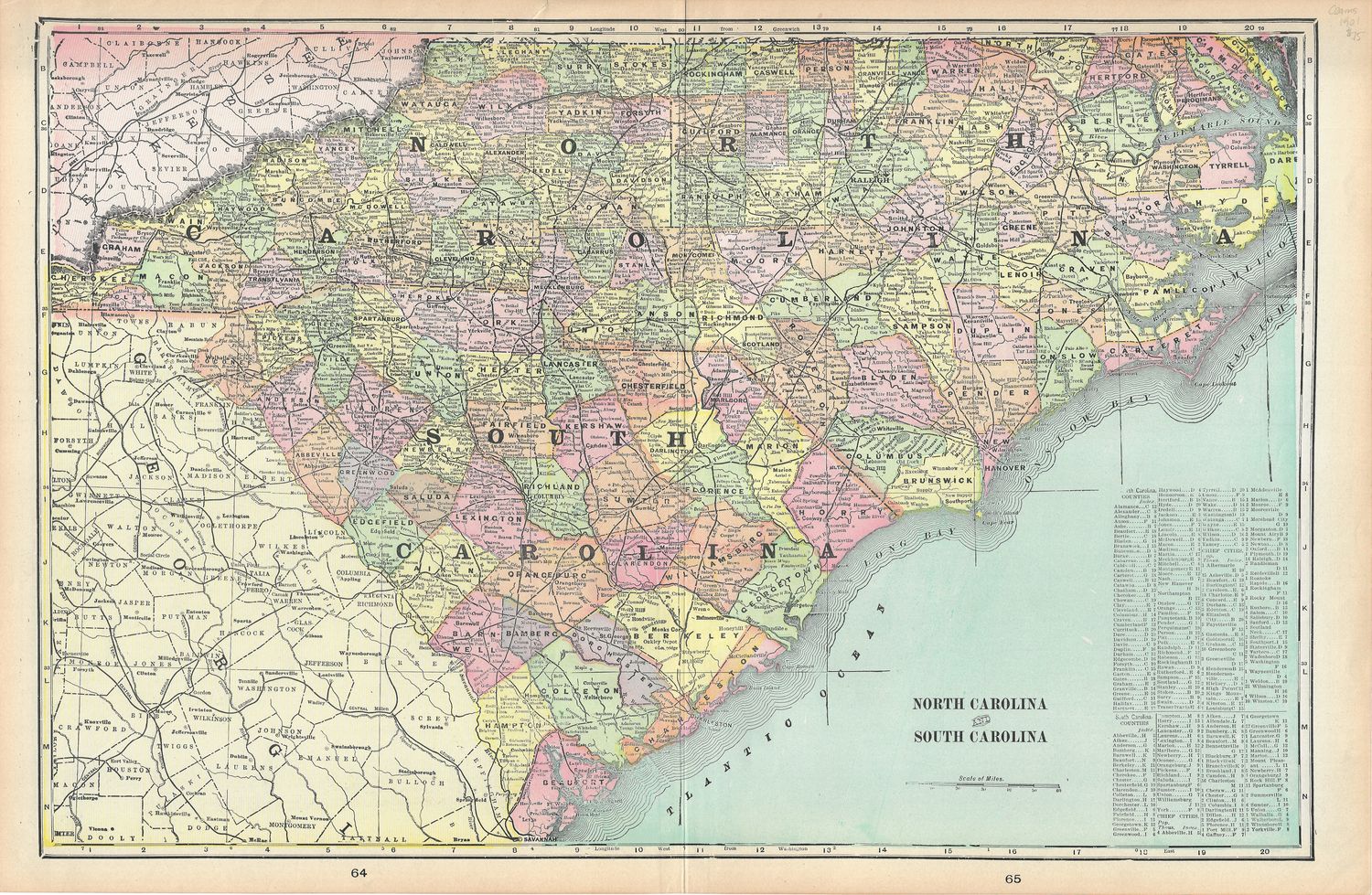 1901 Map of North and South Carolina by George Cram