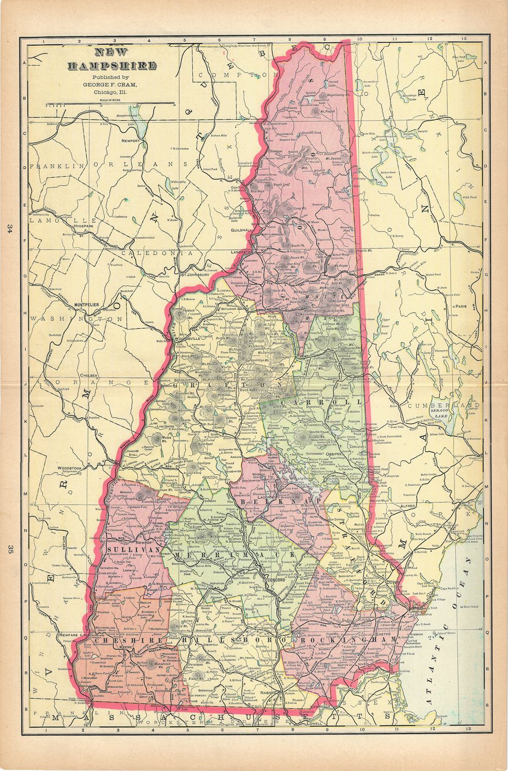 1901 Map of New Hampshire by George Cram