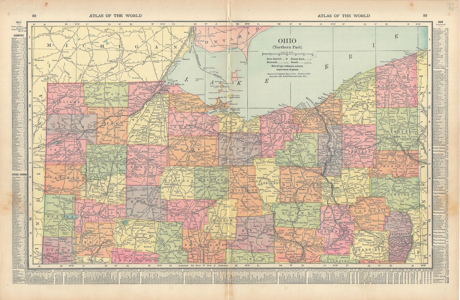 1910 Hammond's Map of Ohio