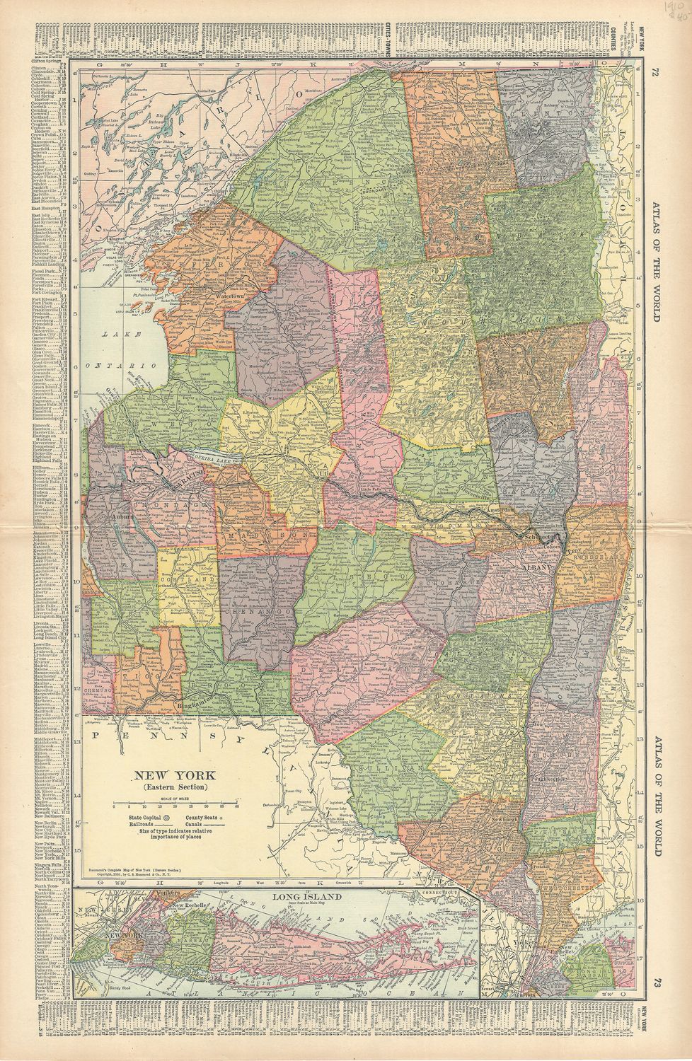 1910 Hammond's Map of New York (Eastern)