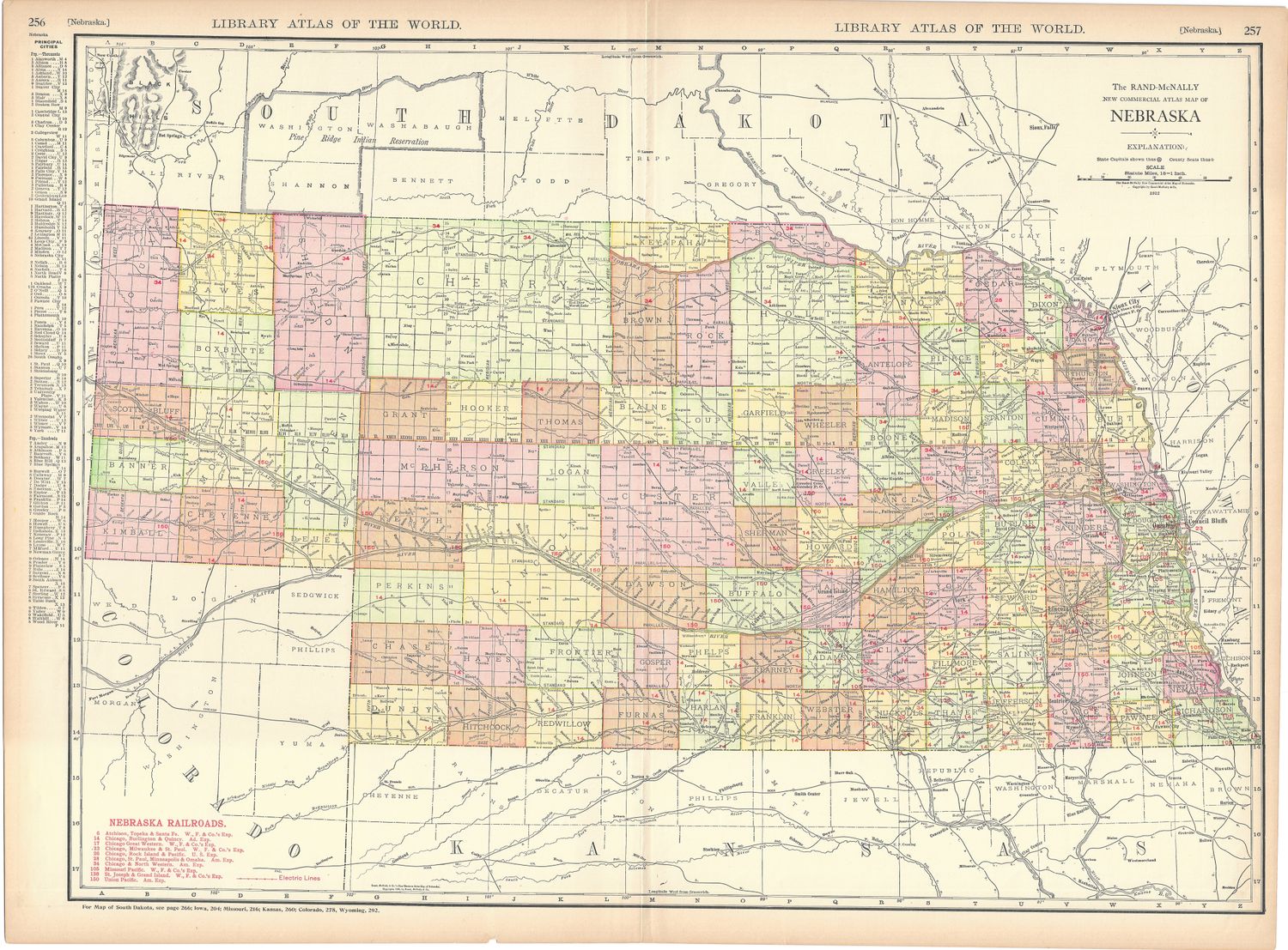 1912 Railroad Map of Nebraska by Rand McNally
